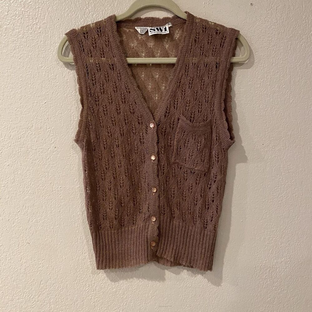 Vintage Wool Whimsy Sweater Vest M Lucite Button Mohair VESNA BRICELJ SW1